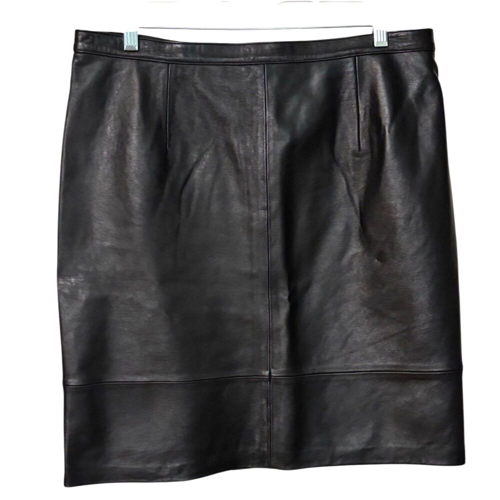 Jaclyn Smith Classic Black Genuine Leather Pencil Skirt Size 16 Lined